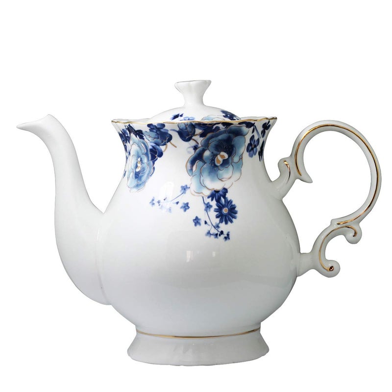 Jomop European Style Ceramic Flower Teapot Coffee Pot Water Pot Porcelain Gift Large 5.5 Cups (1, Blue and White) - Image 1